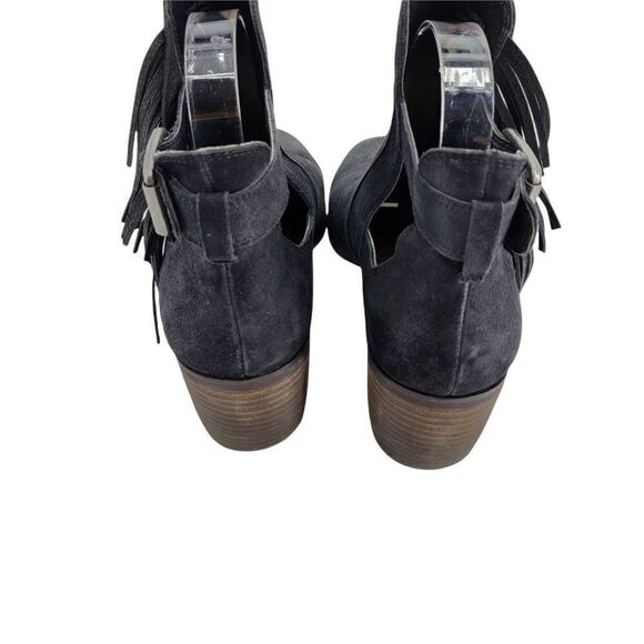 Lucky Brand Makenna Leather Fringe Block Chunky Cut Out Ankle Bootie Black Sz 10 - Picture 8 of 11